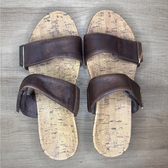 Vionic Pepper Wedge Metallic Brown Slip On Cork Leather Sandals - Picture 5 of 9